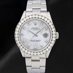Rolex 34 mm Oyster-Armband 1500 Uhr mit weißem Perlmutt-Diamantzifferblatt