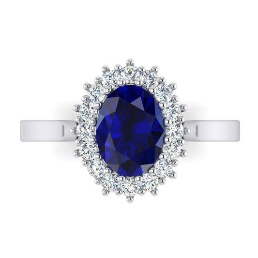 3,5 ct ovaler runder echter Ceylon-Saphir-Aus der Erde Abgebauter Natürlicher Diamantring aus 14 Karat Weißgold