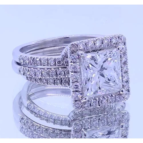 3,50 Karat Princess Schliff Echt Diamant Halo Fancy Ring Weißgold 14K