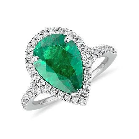 3,50 ct Ehering mit grünem Smaragd und echtem Diamanten im Tropfenschliff