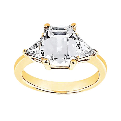 3,51 ct. Big Echt Diamants Gelbgold Ring mit drei Steinen im Smaragdschliff Neu