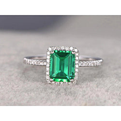 3,55 ct grüner Smaragd im Smaragdschliff mit echtem runden Diamant-Ehering