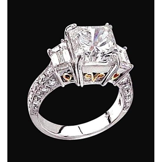 3,66 Karat Echt Diamant Drei-Steine-Ring Zweifarbig 14K Neu