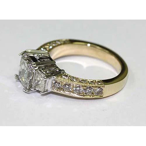 3,66 Karat Vintage-Stil Drei-Stein-Echt-Diamant-Ring Zweifarbig 14K