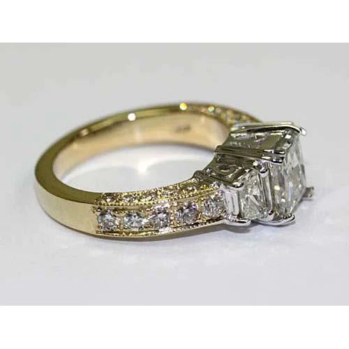 3,66 Karat Vintage-Stil Drei-Stein-Echt-Diamant-Ring Zweifarbig 14K