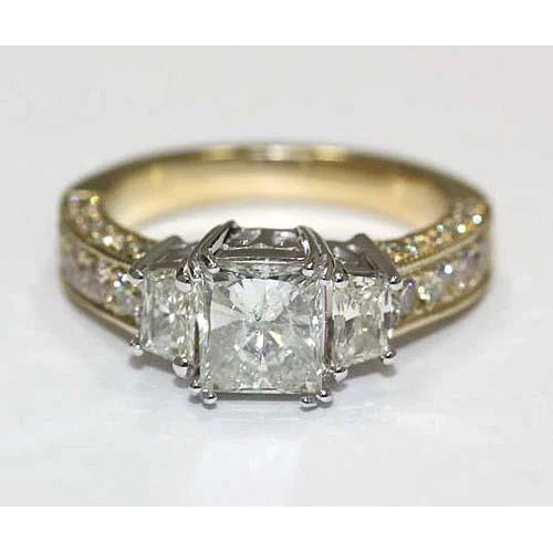 3,66 Karat Vintage-Stil Drei-Stein-Echt-Diamant-Ring Zweifarbig 14K