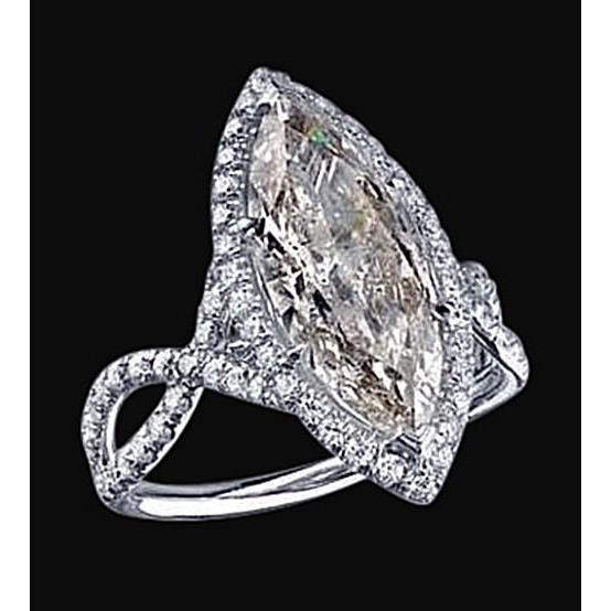 3,91 Karat Marquise Echt Diamant Pave Fancy Solitaire Ring mit Akzenten