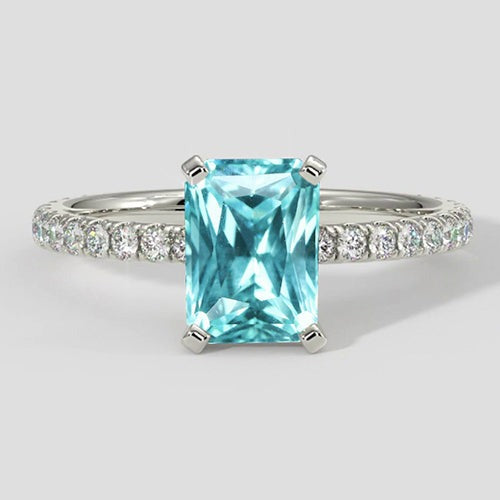 3 Karat Paraiba-Ring im Kissenschliff mit Diamantring