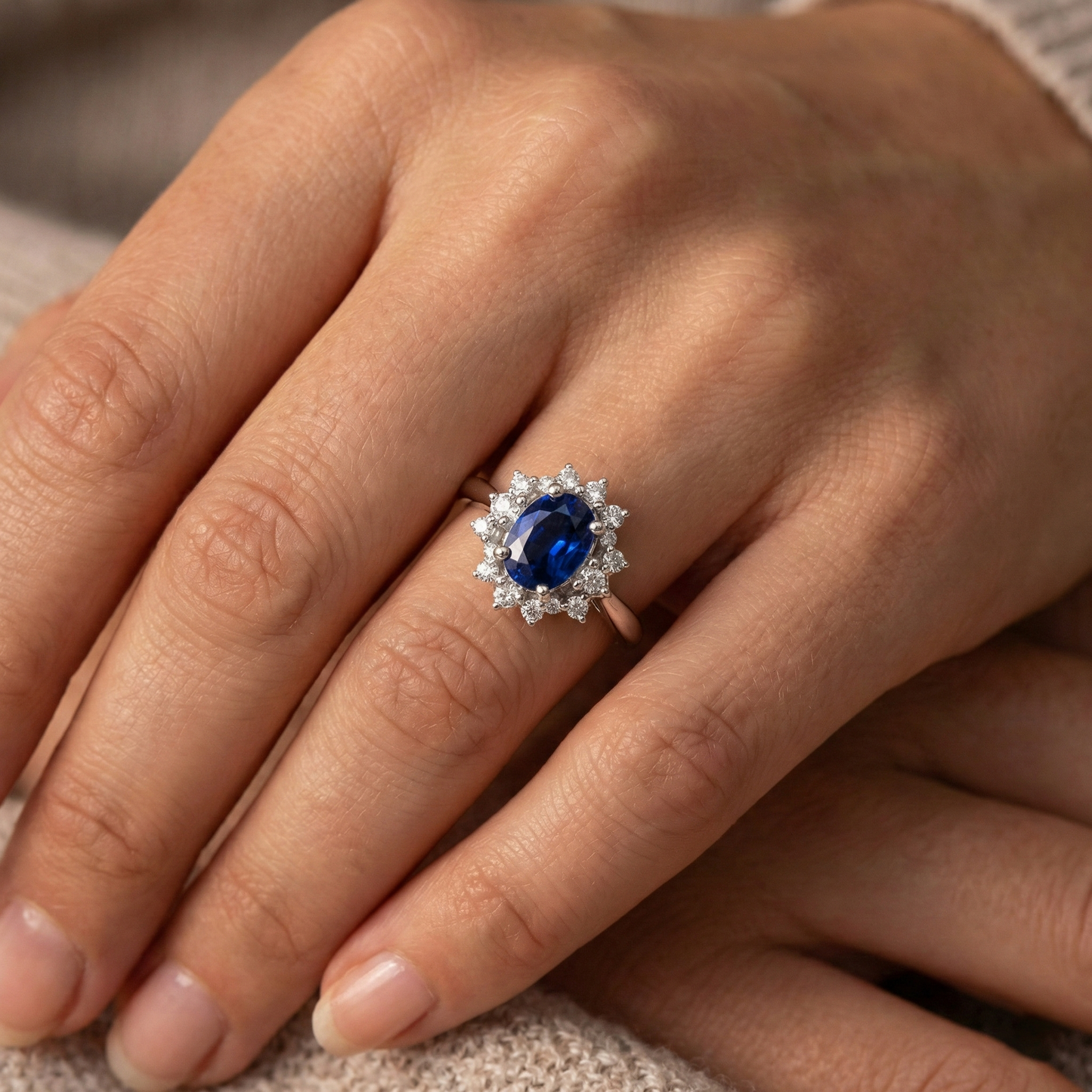 3 Karat srilankischer Saphir mit Aus der Erde Abgebauter Natürlicher Diamanten Ring Weißgold 14K