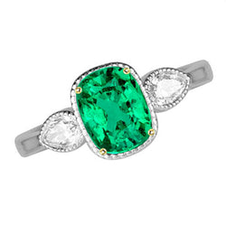 Cushion Edler Smaragd Schmuckstein-Ring in 14 Karat Zweifarbig