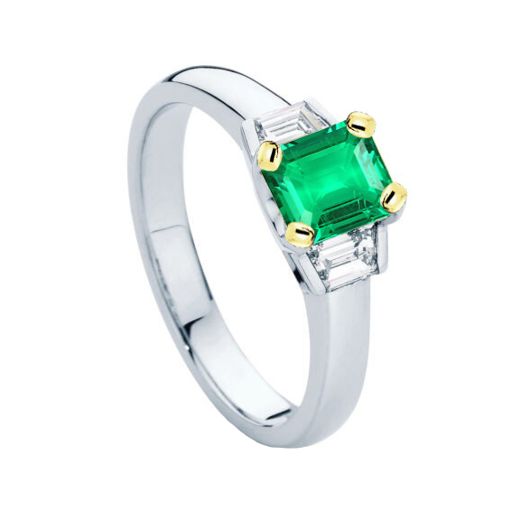 Farbstein-Ring Zweifarbiges 14K Gold mit Kolumbianischer Smaragd – Hauptansicht
