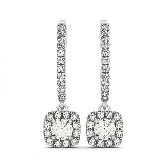 3.00 Karat runde Echt Diamanten hängende baumelnde Paar Ohrringe Weiß 14K