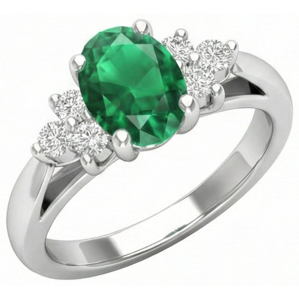 3,10 Karat Krappen-Set Grün Smaragd-Aus der Erde Abgebauter Natürlicher Diamant-Edelstein-Ring Weißgold 14K