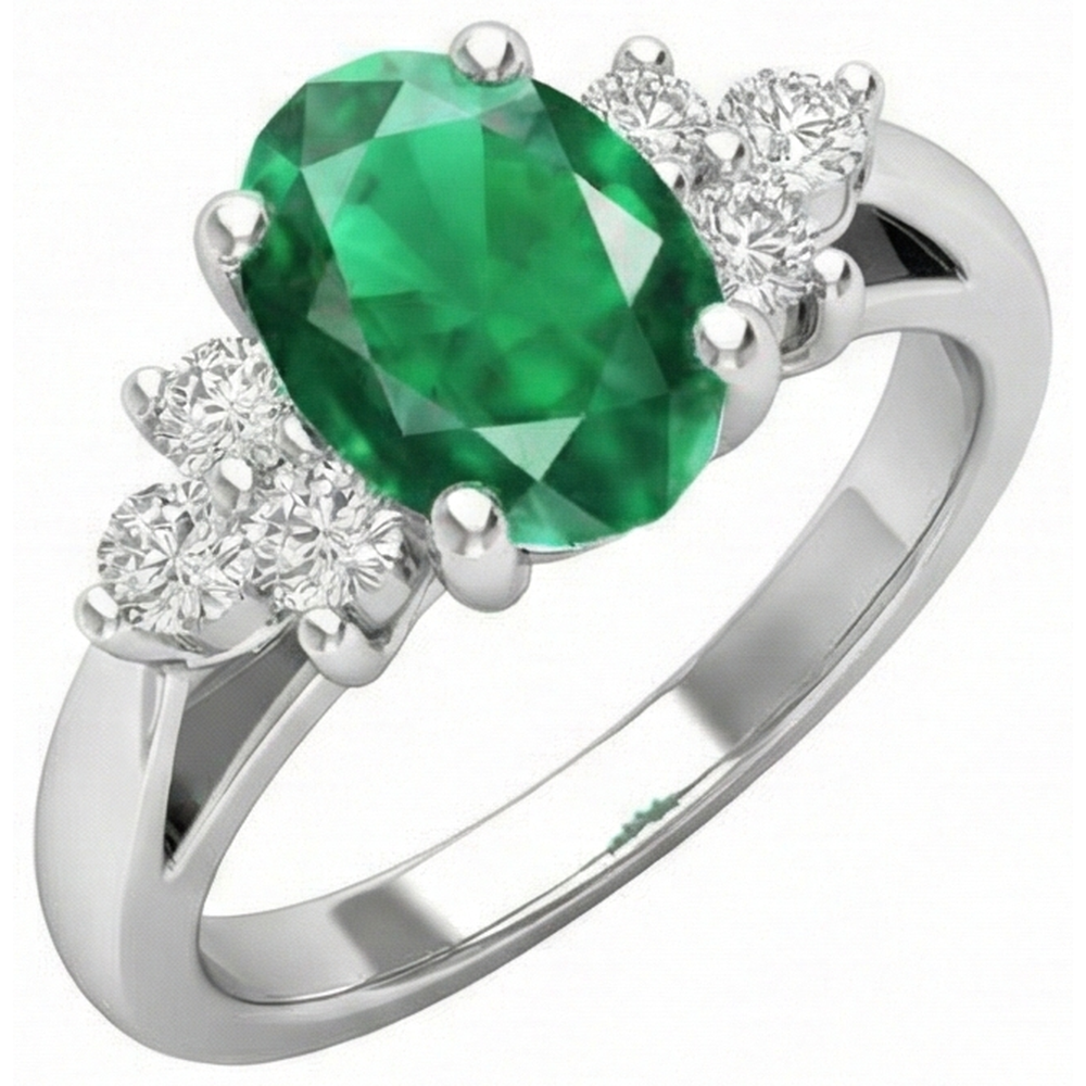 3,10 Karat Krappen-Set Grün Smaragd-Aus der Erde Abgebauter Natürlicher Diamant-Edelstein-Ring Weißgold 14K