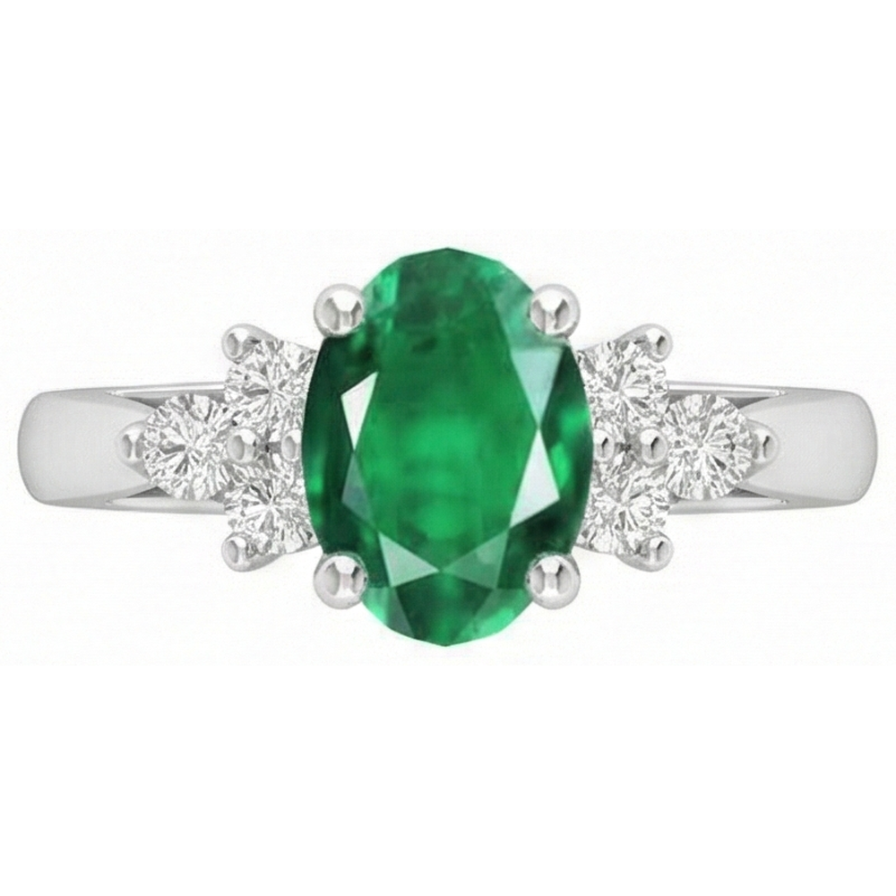 3,10 Karat Krappen-Set Grün Smaragd-Aus der Erde Abgebauter Natürlicher Diamant-Edelstein-Ring Weißgold 14K