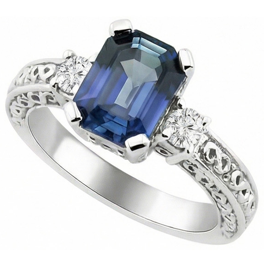 3,15 Karat Sri Lanka Saphir & Aus der Erde Abgebauter Natürlicher Diamant Ehering Weißgold 14K