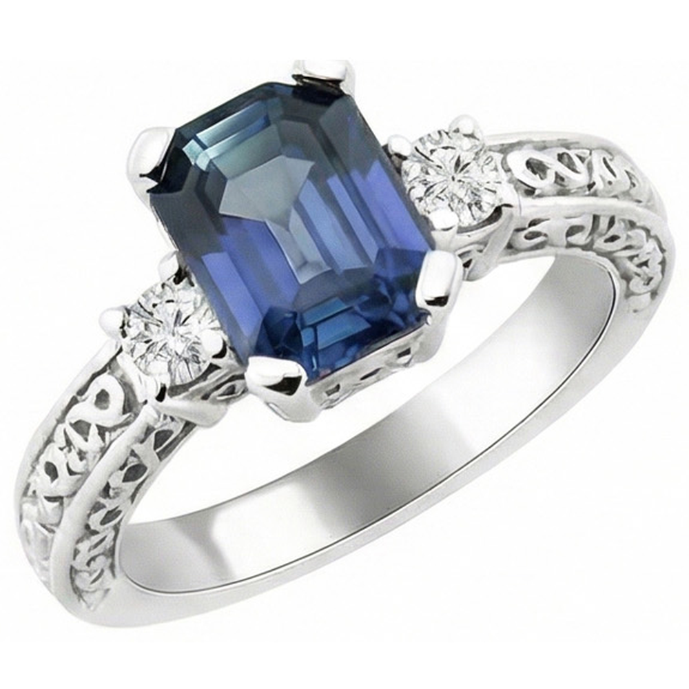 3,15 Karat Sri Lanka Saphir & Aus der Erde Abgebauter Natürlicher Diamant Ehering Weißgold 14K
