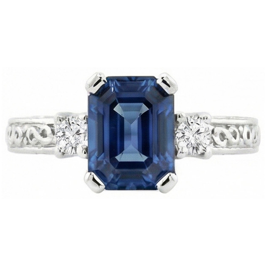 3,15 Karat Sri Lanka Saphir & Aus der Erde Abgebauter Natürlicher Diamant Ehering Weißgold 14K