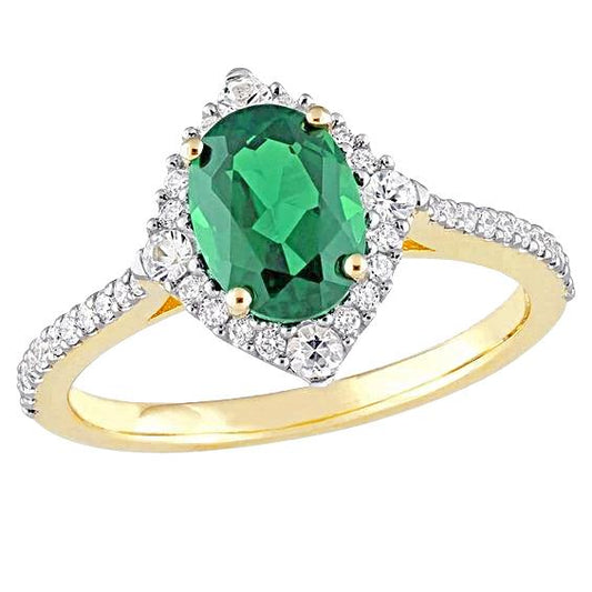 3.20 Karat Grün Smaragd Und Diamanten Verlobungsring Gelbgold 14K