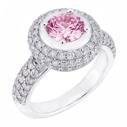 3,21 ct runder rosa Halo-Edelstein-Ring Weißgold