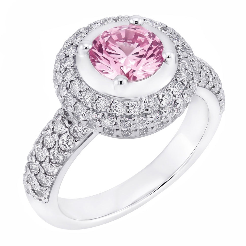 3,21 ct runder rosa Halo-Edelstein-Ring Weißgold