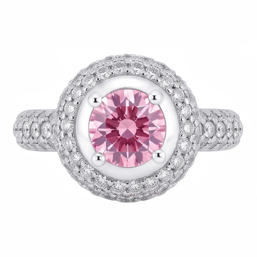 3,21 ct runder rosa Halo-Edelstein-Ring Weißgold