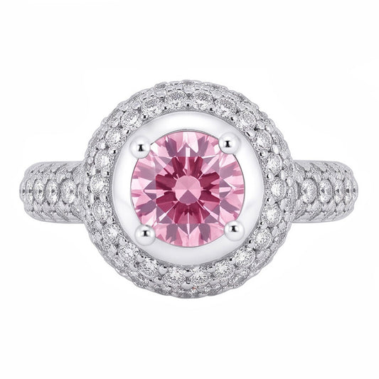 3,21 ct runder rosa Halo-Edelstein-Ring Weißgold