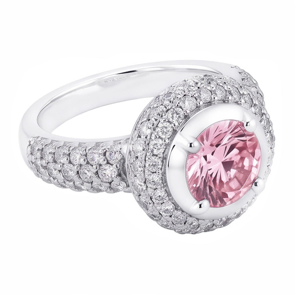 3,21 ct runder rosa Halo-Edelstein-Ring Weißgold
