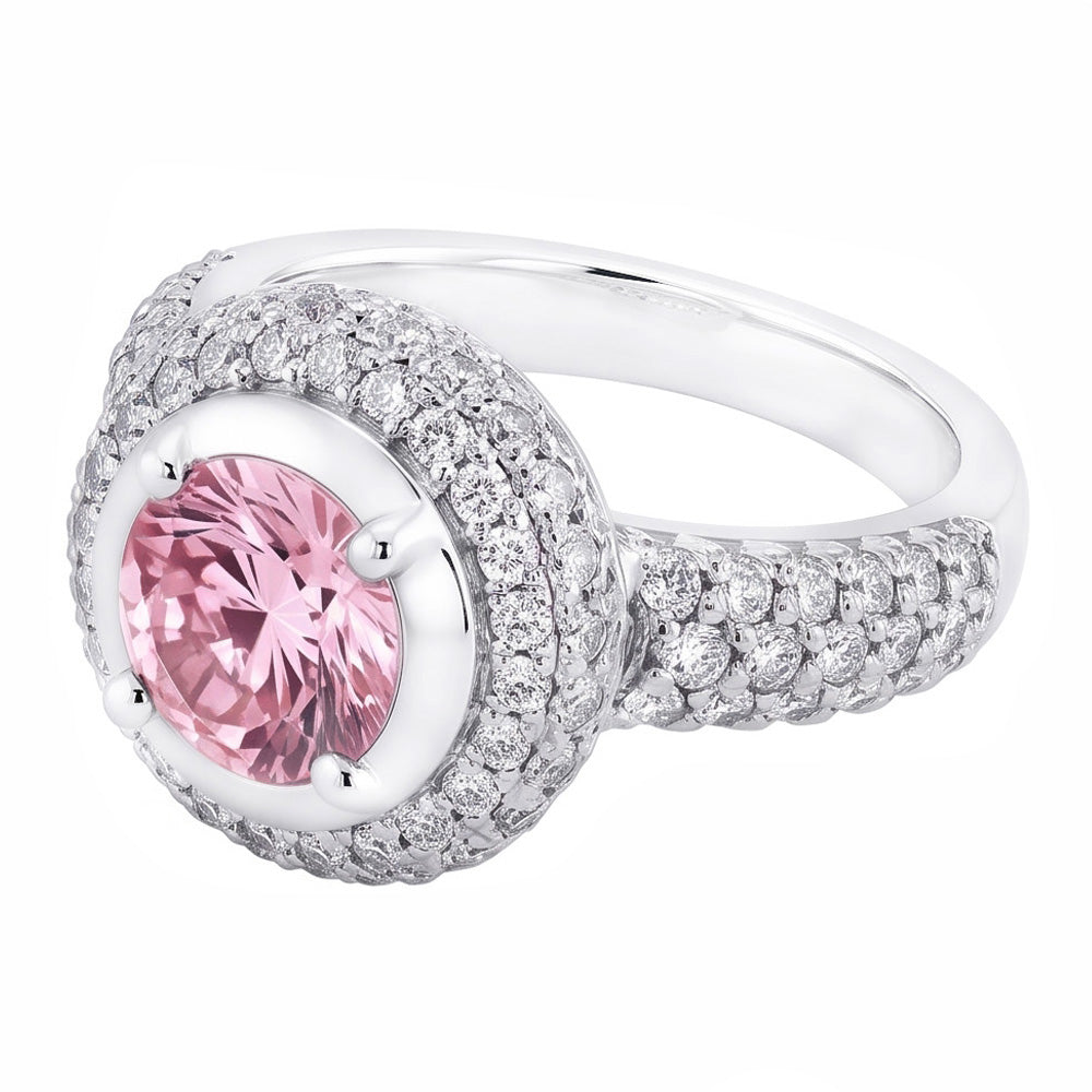 3,21 ct runder rosa Halo-Edelstein-Ring Weißgold