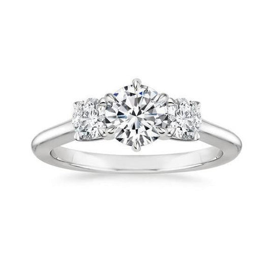 3.25 Karat 3 Steine Stil Echt Aus der Erde Abgebauter Natürlicher Diamanten im Rundschliff Ring Weißgold 14K Neu