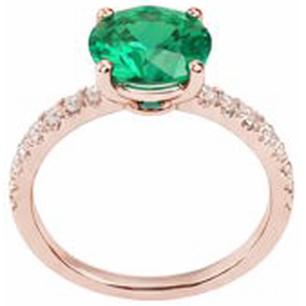3,25 Karat Runder Grün Smaragd & Aus der Erde Abgebauter Natürlicher Diamant Ring Gold Rose 14K Edelstein