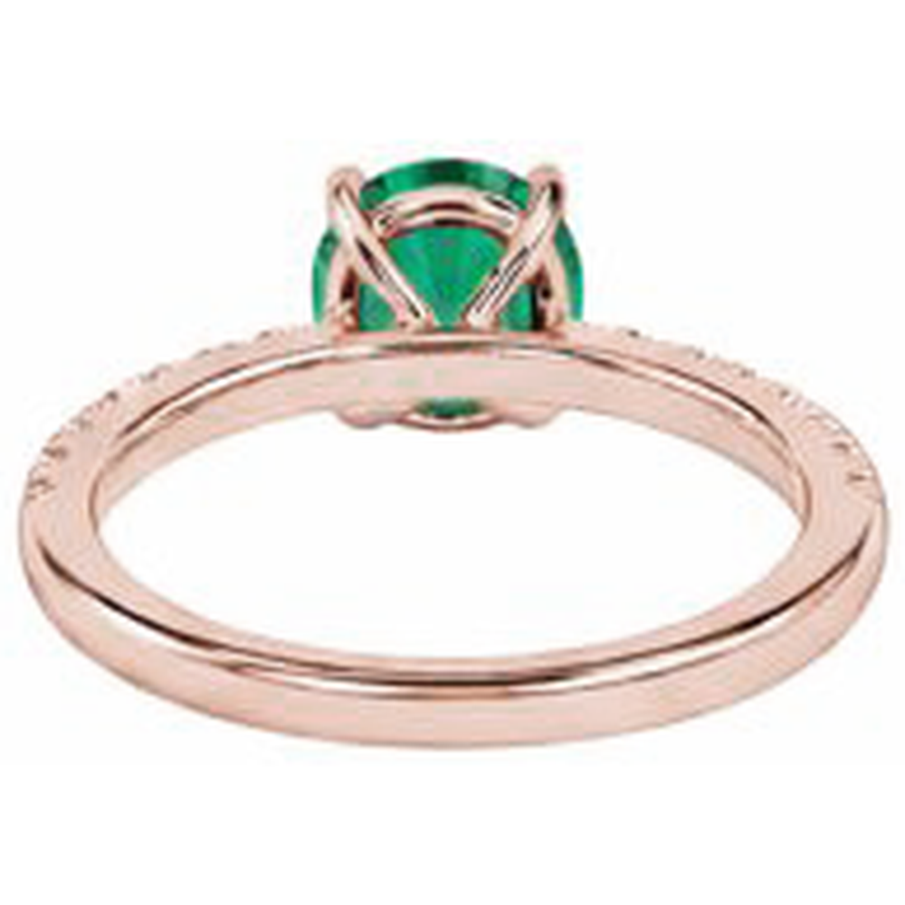 3,25 Karat Runder Grün Smaragd & Aus der Erde Abgebauter Natürlicher Diamant Ring Gold Rose 14K Edelstein