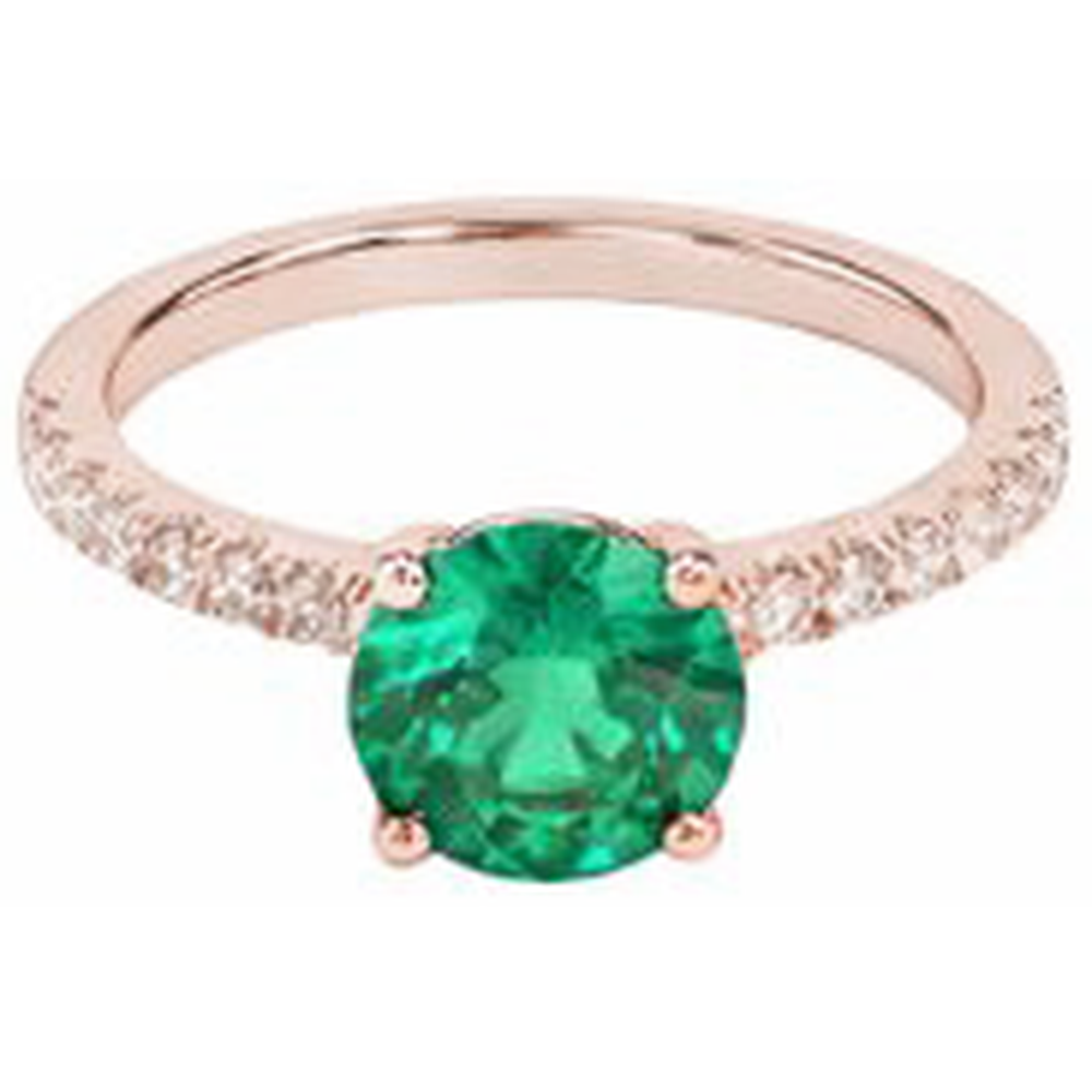 3,25 Karat Runder Grün Smaragd & Aus der Erde Abgebauter Natürlicher Diamant Ring Gold Rose 14K Edelstein