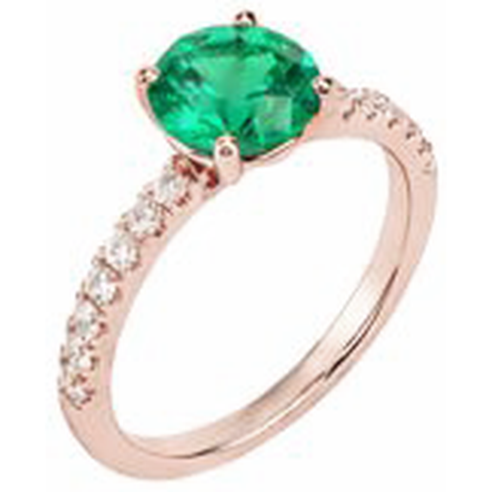 3,25 Karat Runder Grün Smaragd & Aus der Erde Abgebauter Natürlicher Diamant Ring Gold Rose 14K Edelstein