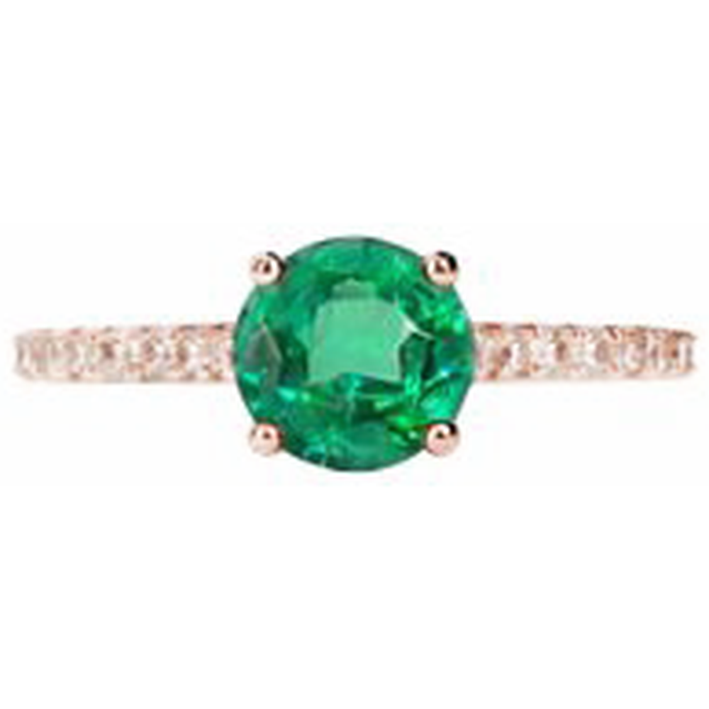 3,25 Karat Runder Grün Smaragd & Aus der Erde Abgebauter Natürlicher Diamant Ring Gold Rose 14K Edelstein