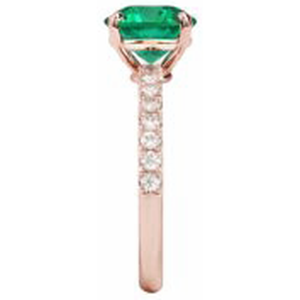 3,25 Karat Runder Grün Smaragd & Aus der Erde Abgebauter Natürlicher Diamant Ring Gold Rose 14K Edelstein