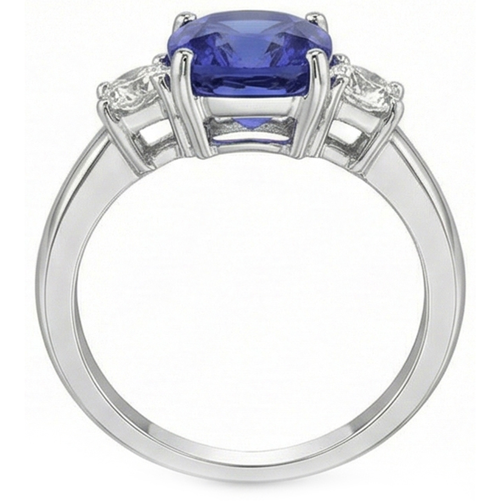 3,25 Karat Saphir-Aus der Erde Abgebauter Natürlicher Diamanten-Ring mit drei Steinen Weißgold 14K