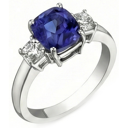 3,25 Karat Saphir-Aus der Erde Abgebauter Natürlicher Diamanten-Ring mit drei Steinen Weißgold 14K