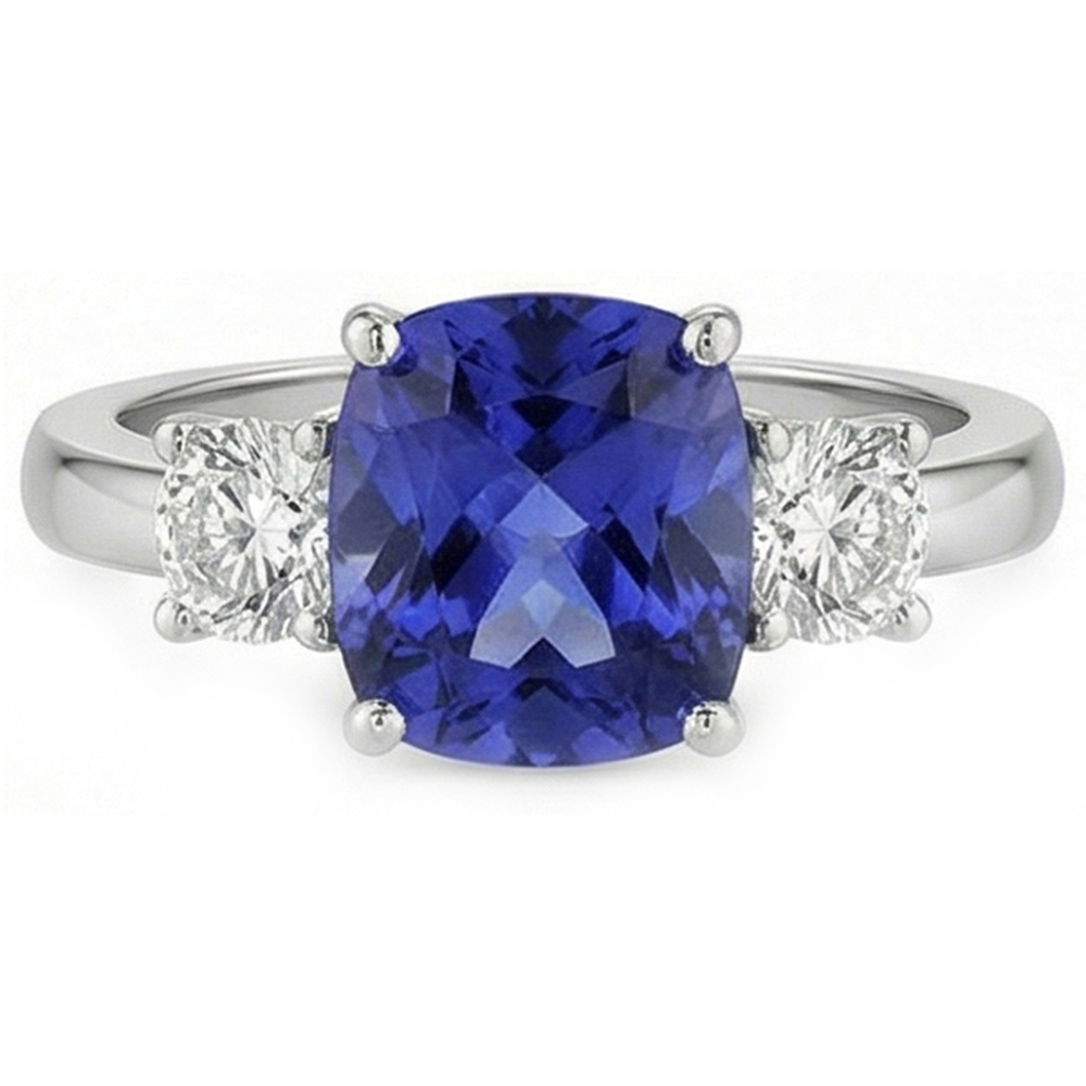 3,25 Karat Saphir-Aus der Erde Abgebauter Natürlicher Diamanten-Ring mit drei Steinen Weißgold 14K