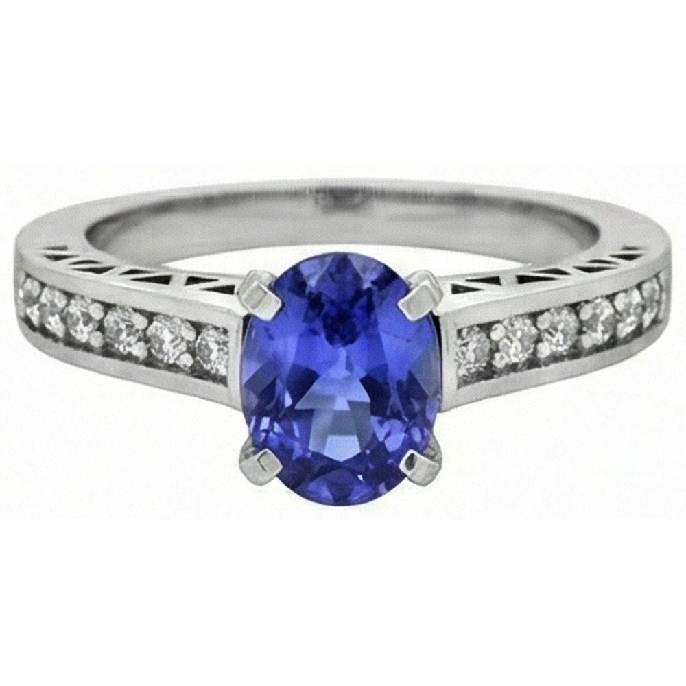 3,25 Karat Tansanit und Aus der Erde Abgebauter Natürlicher Diamant Verlobungsring 14K Weißgold