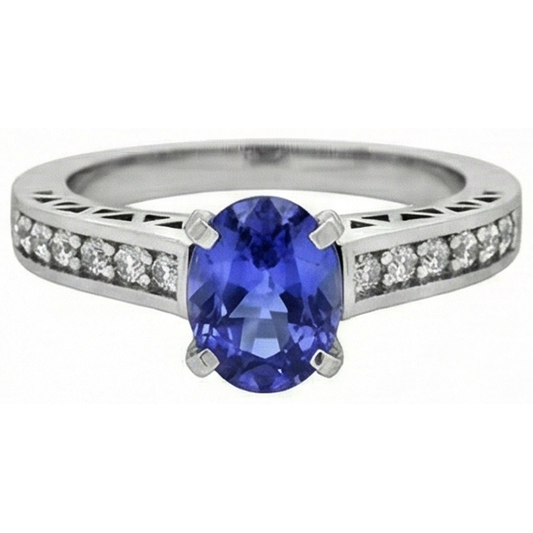 3,25 Karat Tansanit und Aus der Erde Abgebauter Natürlicher Diamant Verlobungsring 14K Weißgold