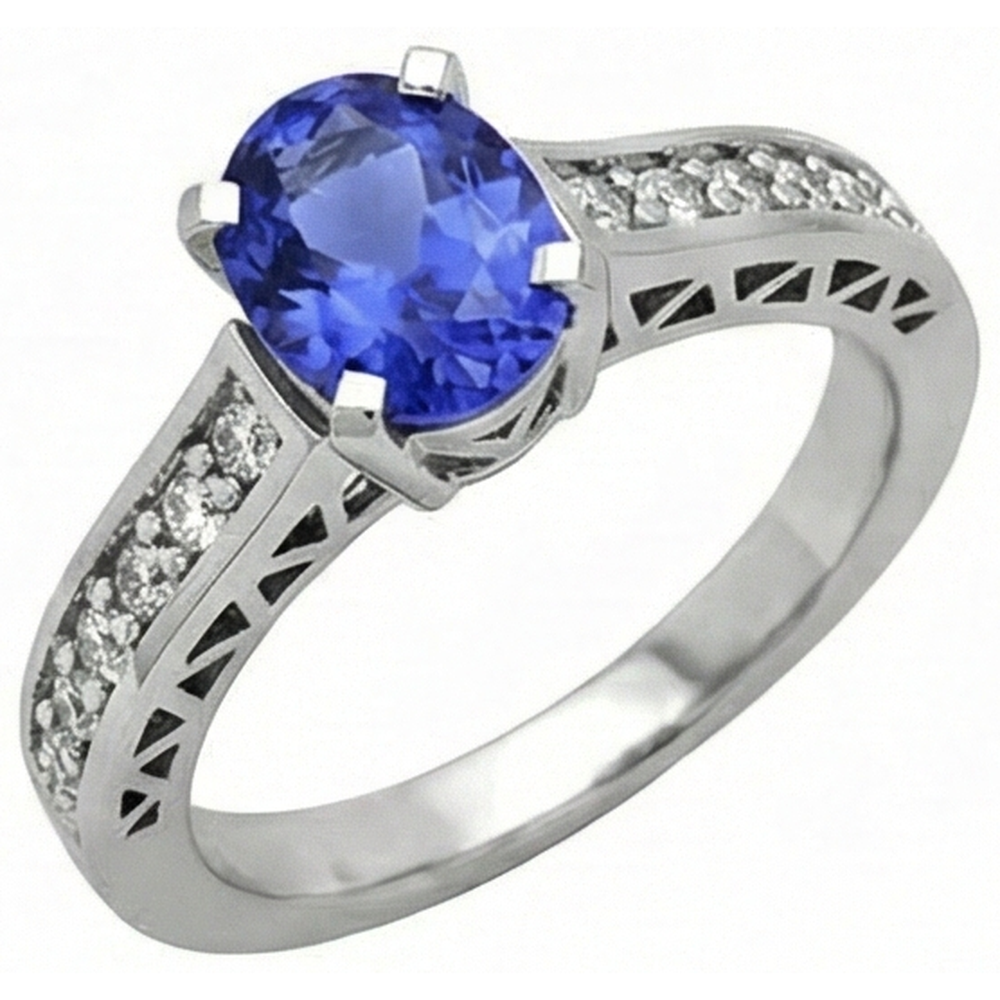 3,25 Karat Tansanit und Aus der Erde Abgebauter Natürlicher Diamant Verlobungsring 14K Weißgold