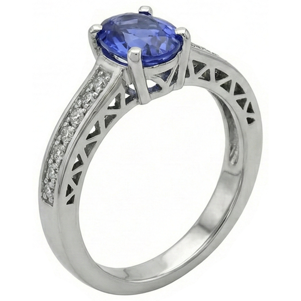 3,25 Karat Tansanit und Aus der Erde Abgebauter Natürlicher Diamant Verlobungsring 14K Weißgold