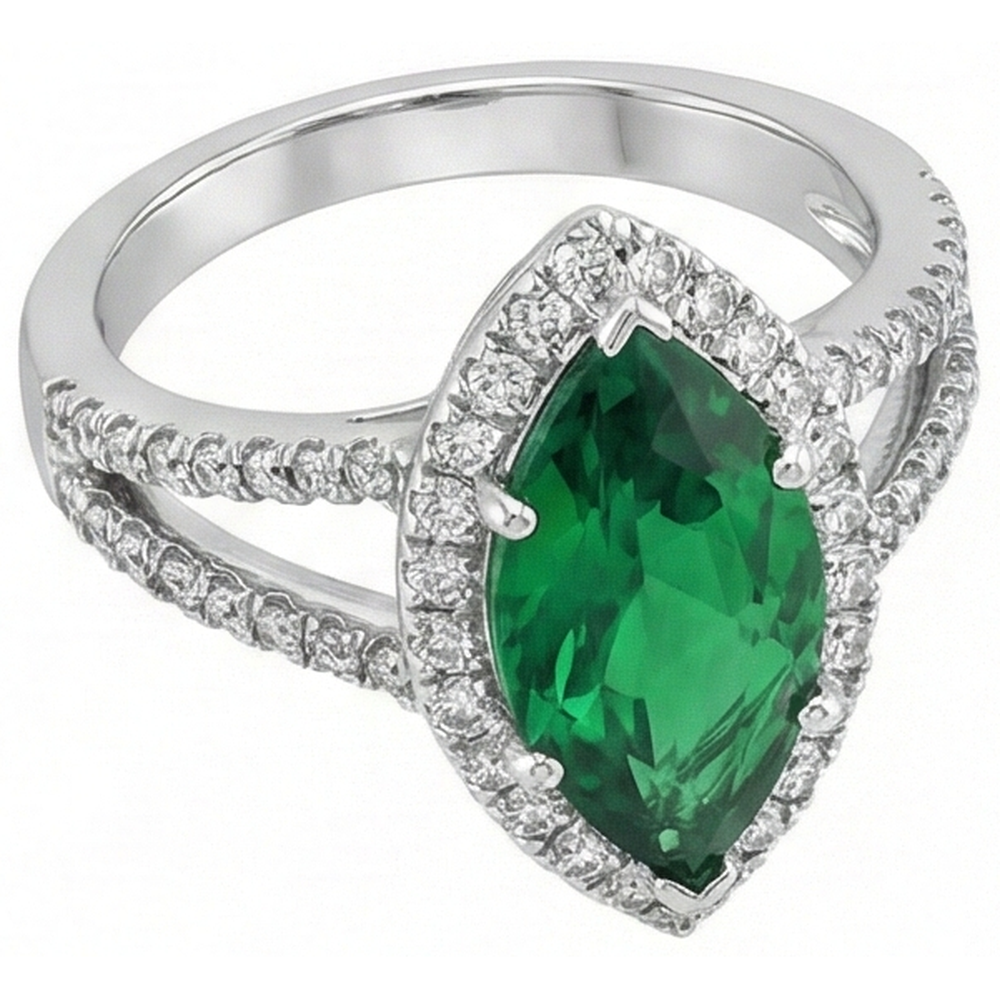 3,35 Karat Grüner Smaragd mit Aus der Erde Abgebauter Natürlicher Diamanten Ring Krappenset Weißgold 14K
