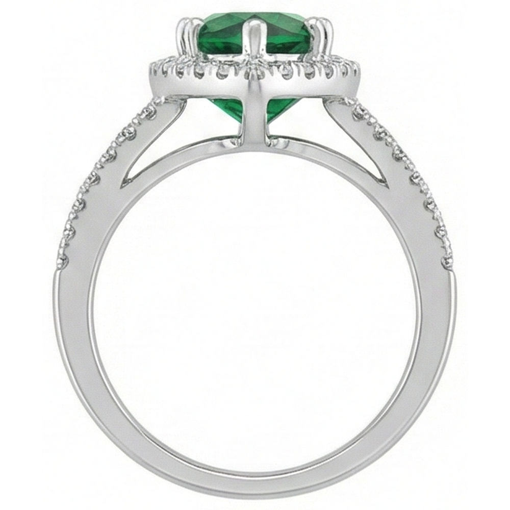 3,35 Karat Grüner Smaragd mit Aus der Erde Abgebauter Natürlicher Diamanten Ring Krappenset Weißgold 14K