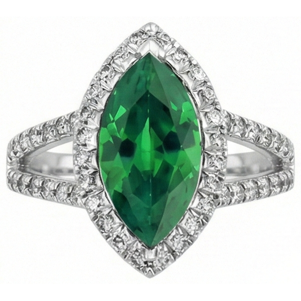3,35 Karat Grüner Smaragd mit Aus der Erde Abgebauter Natürlicher Diamanten Ring Krappenset Weißgold 14K
