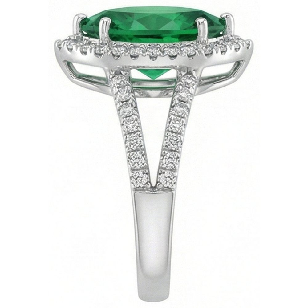 3,35 Karat Grüner Smaragd mit Aus der Erde Abgebauter Natürlicher Diamanten Ring Krappenset Weißgold 14K