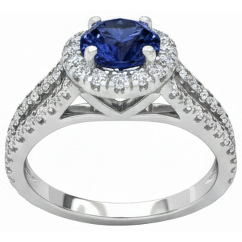 3,35 Karat Split Shank Tansanit mit Aus der Erde Abgebauter Natürlicher Diamanten Ring 14K Weißgold