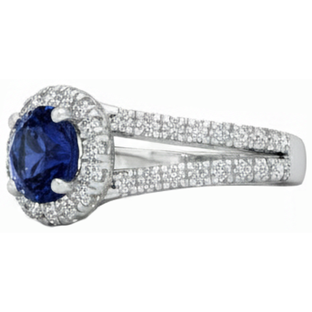 3,35 Karat Split Shank Tansanit mit Aus der Erde Abgebauter Natürlicher Diamanten Ring 14K Weißgold