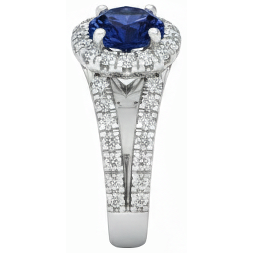 3,35 Karat Split Shank Tansanit mit Aus der Erde Abgebauter Natürlicher Diamanten Ring 14K Weißgold